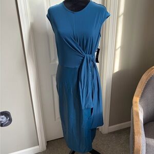 New York & Company Blue Midi Dress with Side Tie